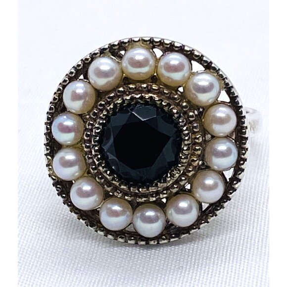 Tiffany & Co Jewelry - Tiffany & Co 925 Ziegfeld Pearl & Onyx Cocktail Circle Ring sz 8